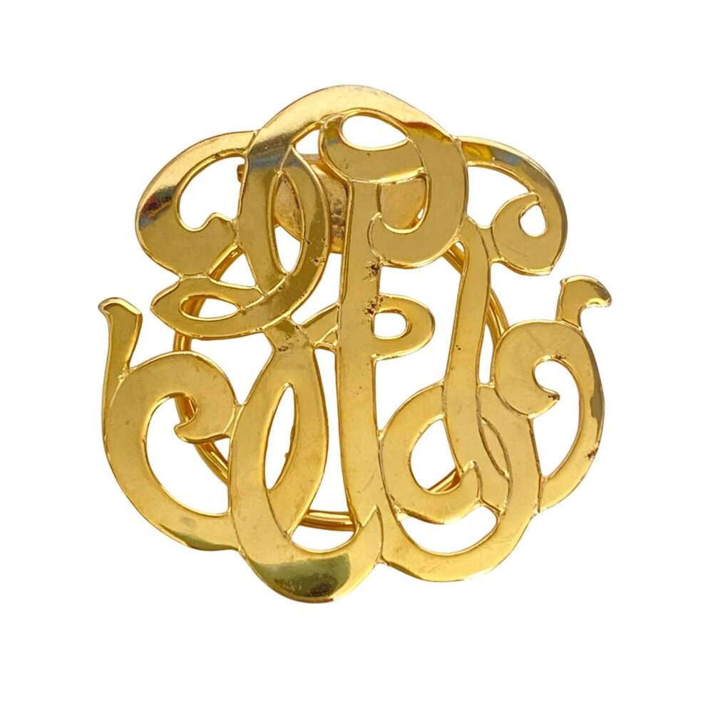 1980s Monogram Gold Tone Scarf Clip By Carol Jane Creations